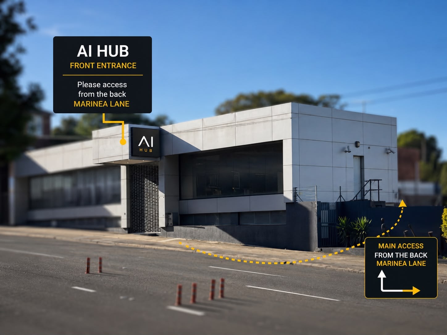 AI Hub front entrance on Princes Highway with signage