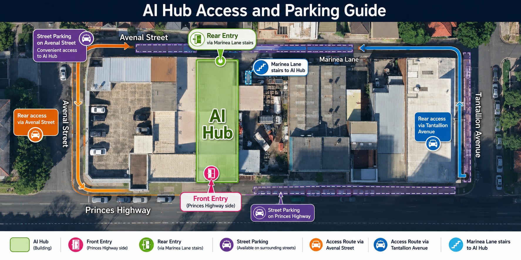 AI Hub access and parking guide map